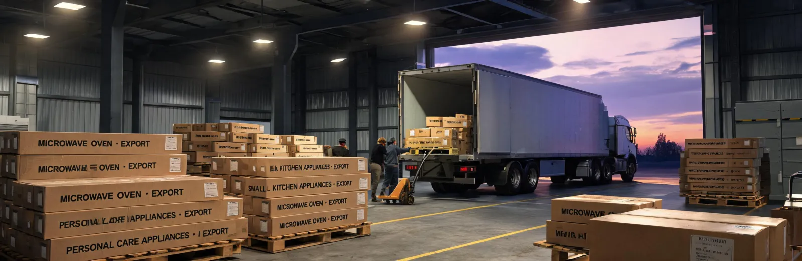 Home appliance factory loading bay with export cartons