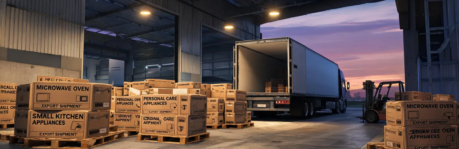 Home appliance factory loading bay with export cartons