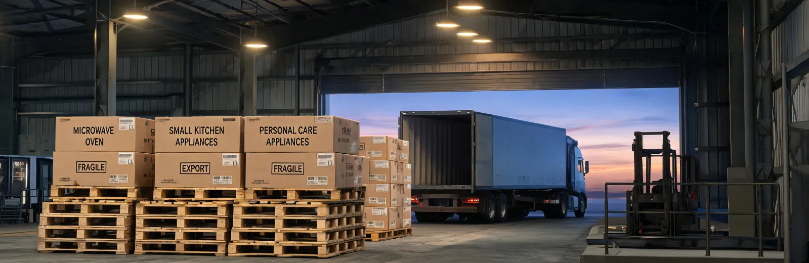 Home appliance factory loading bay with export cartons