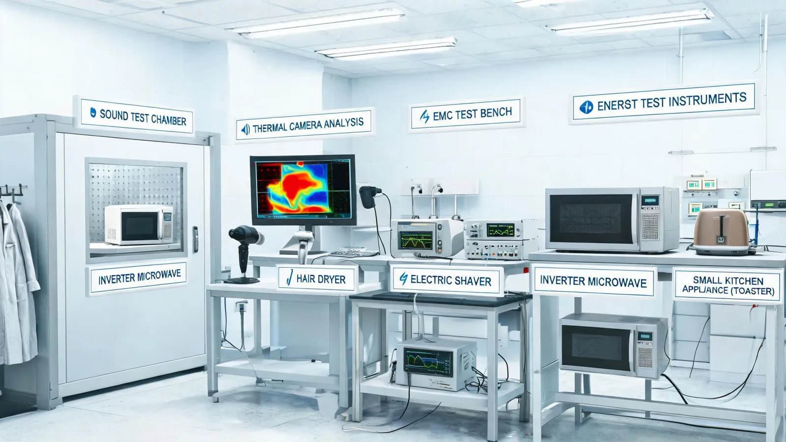 QA laboratory for microwave inverter and personal care appliance testing