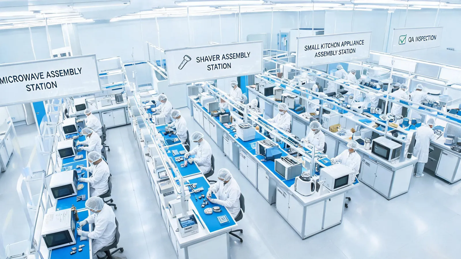 Home appliance production line with final assembly stations