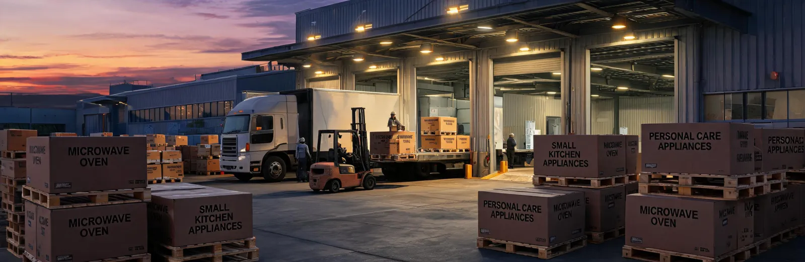 Home appliance factory loading bay with export cartons
