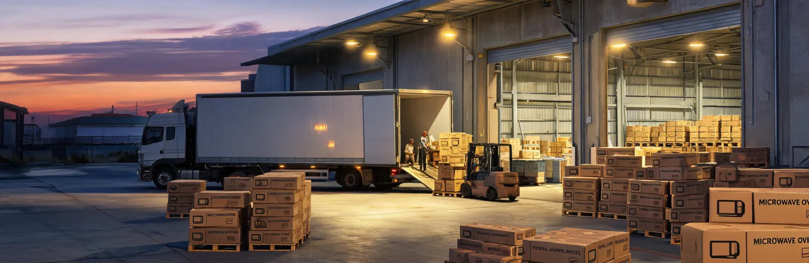 Home appliance factory loading bay with export cartons